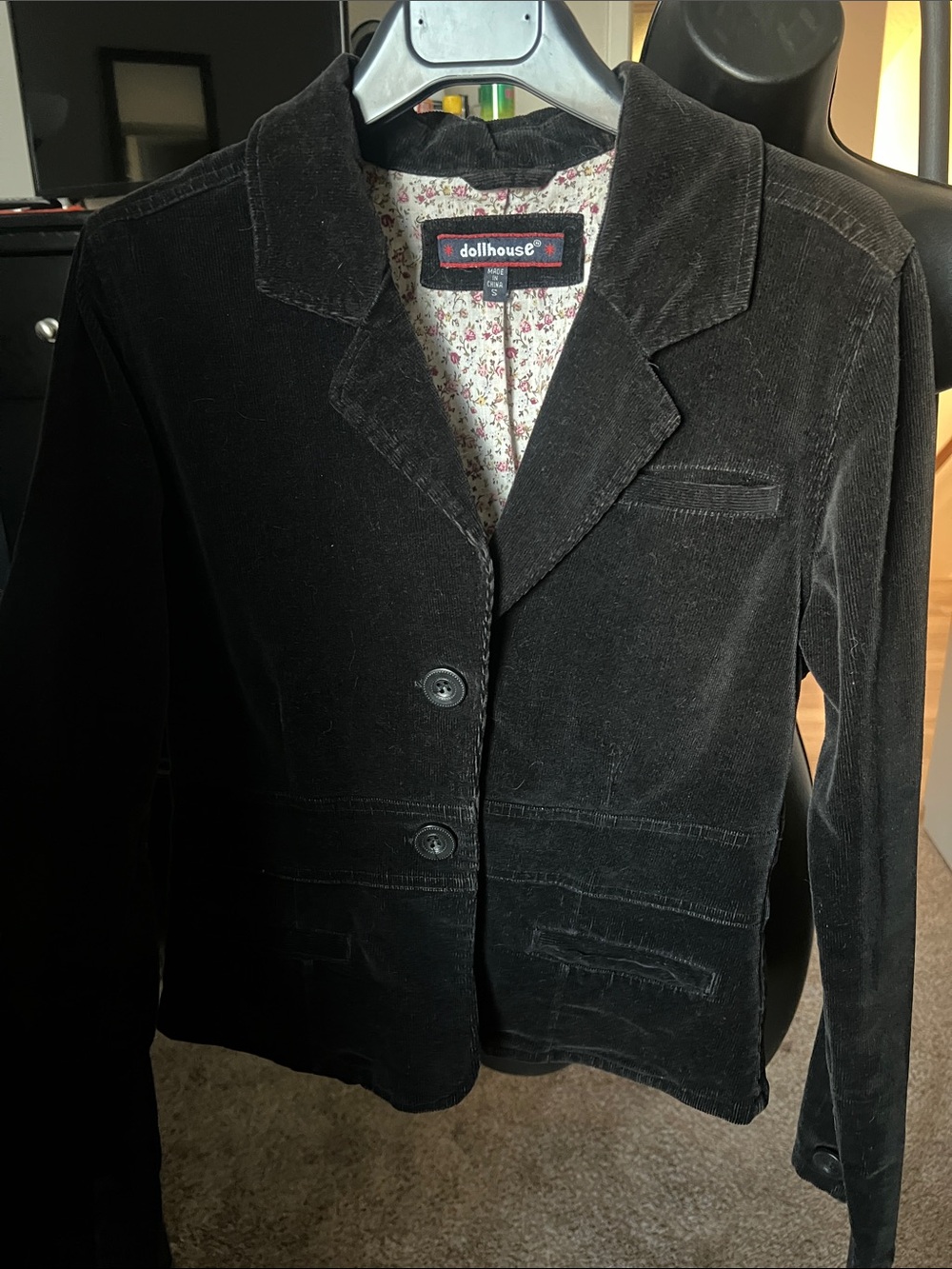Dollhouse Black Corduroy Blazer with Floral Lining